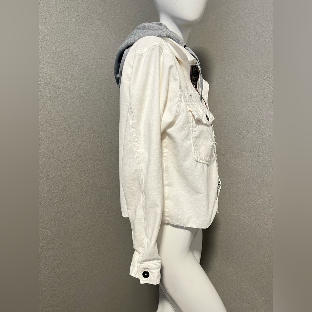 Free People Women’s Weekend Wanderer White /Gray Hood LS BD Cotton Jacket Size S - Picture 7 of 16
